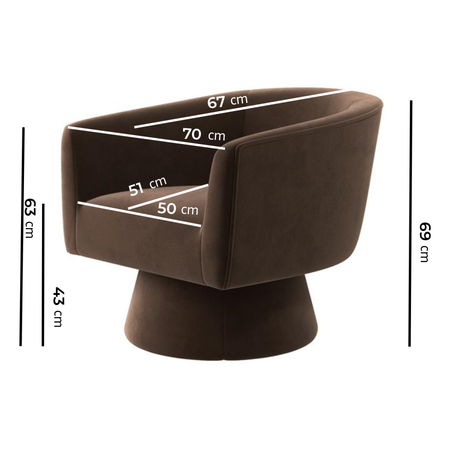 Brown Velvet Swivel Armchair - Cairo