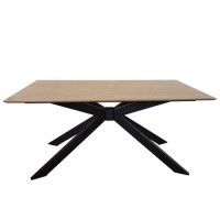 ONLY OPENED - Large Oak Industrial Dining Table with Black Starburst Base - Seats 6 - Carson