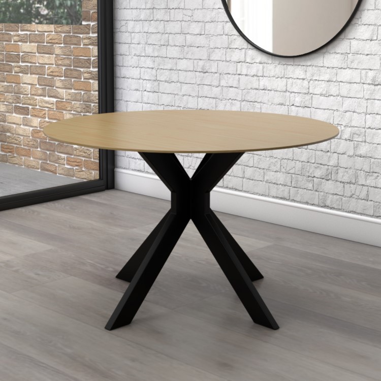 Small Light Oak Drop Leaf Space Saving Round Extendable Dining Table - Seats 2 - 4 - Carson