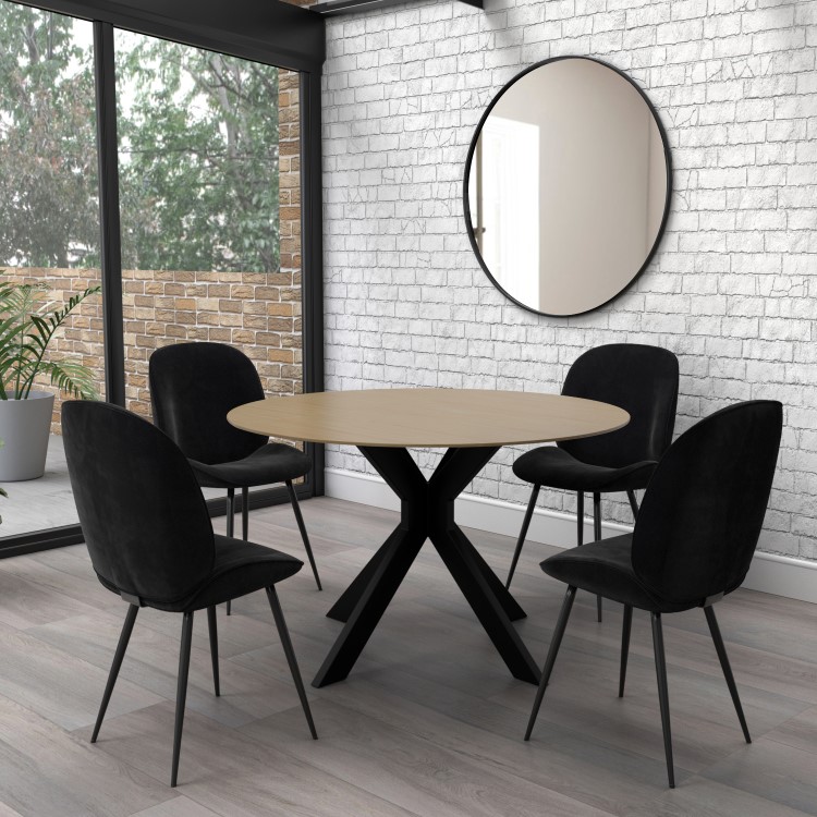 Small Light Oak Drop Leaf Space Saving Round Extendable Dining Table - Seats 2 - 4 - Carson