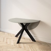 Small Grey Drop Leaf Space Saving Round Dining Table - Seats 2-4 - Carson Small Grey Drop Leaf Space Saving Round Dining Table - Seats 2-4 - Carson