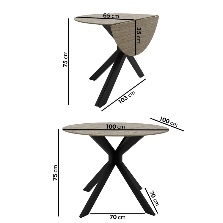 Small Grey Drop Leaf Space Saving Round Dining Table - Seats 2-4 - Carson