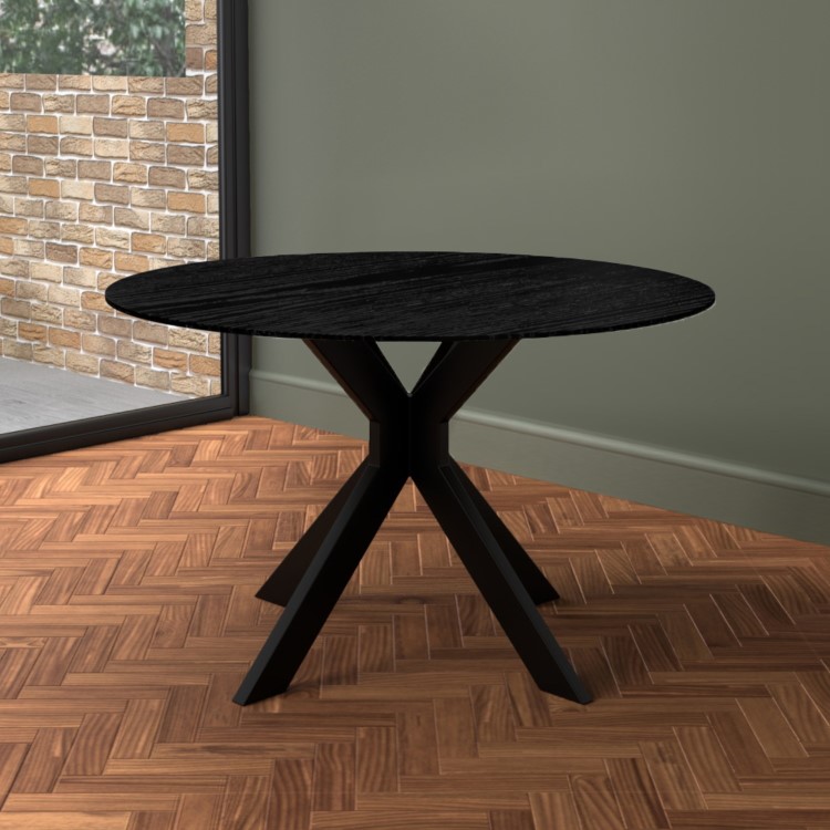 Small Black Wooden Drop Leaf Space Saving Round Extendable Dining Table - Seats 2 - 4 - Carson