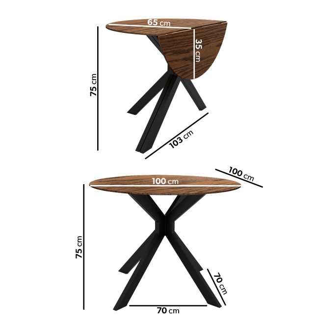 ALMOST PERFECT - Small Walnut Drop Leaf Space Saving Round Extendable Dining Table - Seats 2 - 4 - Carson