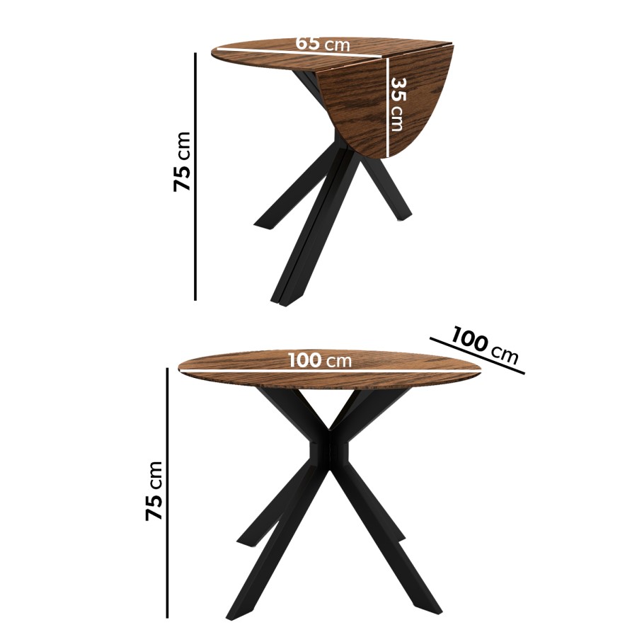 GRADE A2 - Carson Round Walnut Drop Leaf Dining Table - Seats 4