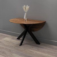 ALMOST PERFECT - Small Walnut Drop Leaf Space Saving Round Extendable Dining Table - Seats 2 - 4 - Carson