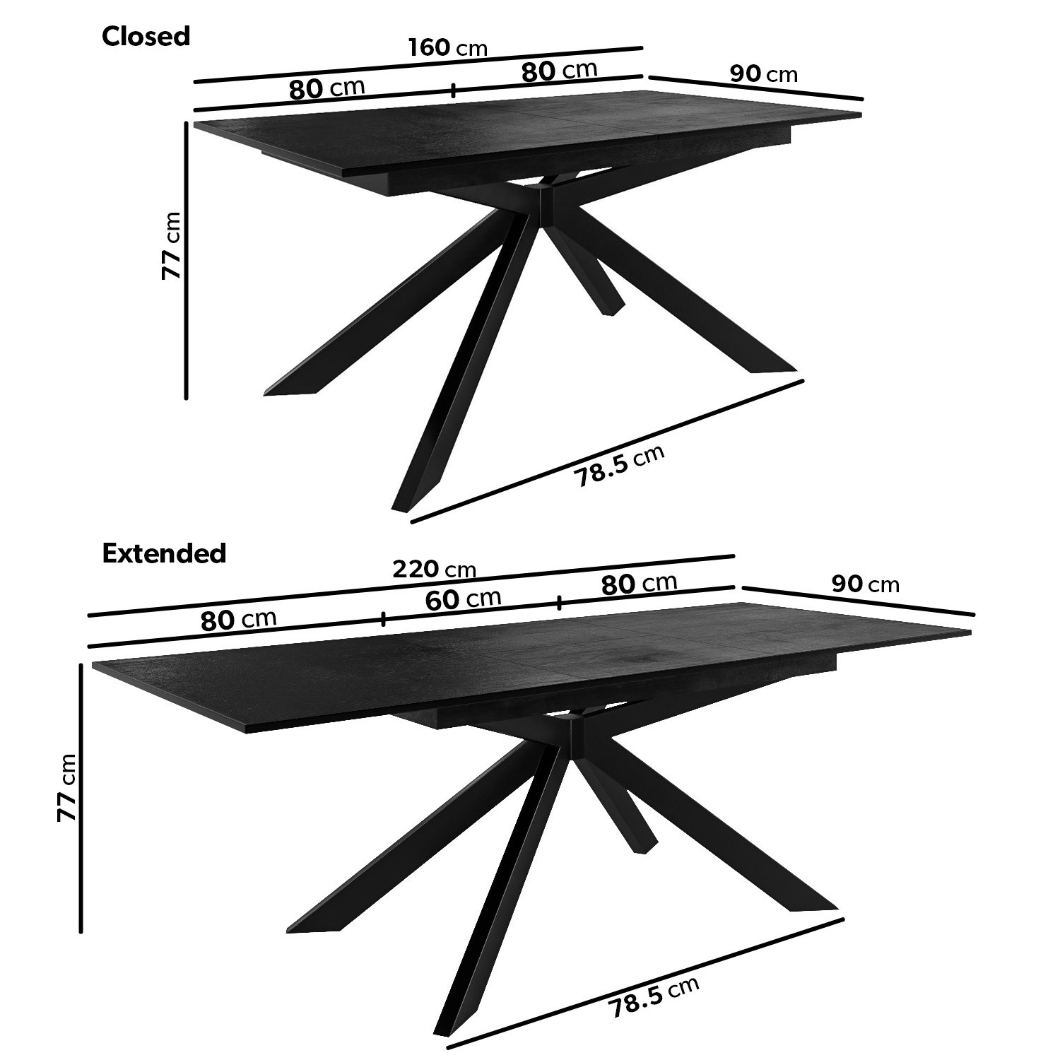 GRADE A1 - Large Black Oak Extendable Dining Table -Seats 8 - Carson ...