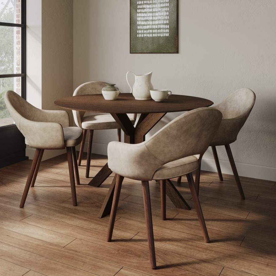 Small Walnut Drop Leaf Space Saving Round Extendable Dining Table - Seats 2 - 4 - Carson