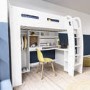 High Sleeper Loft Bed with Desk and Wardrobe in White - Carter