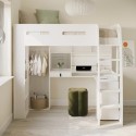 CRT002 High Sleeper Loft Bed with Desk and Wardrobe in White - Carter