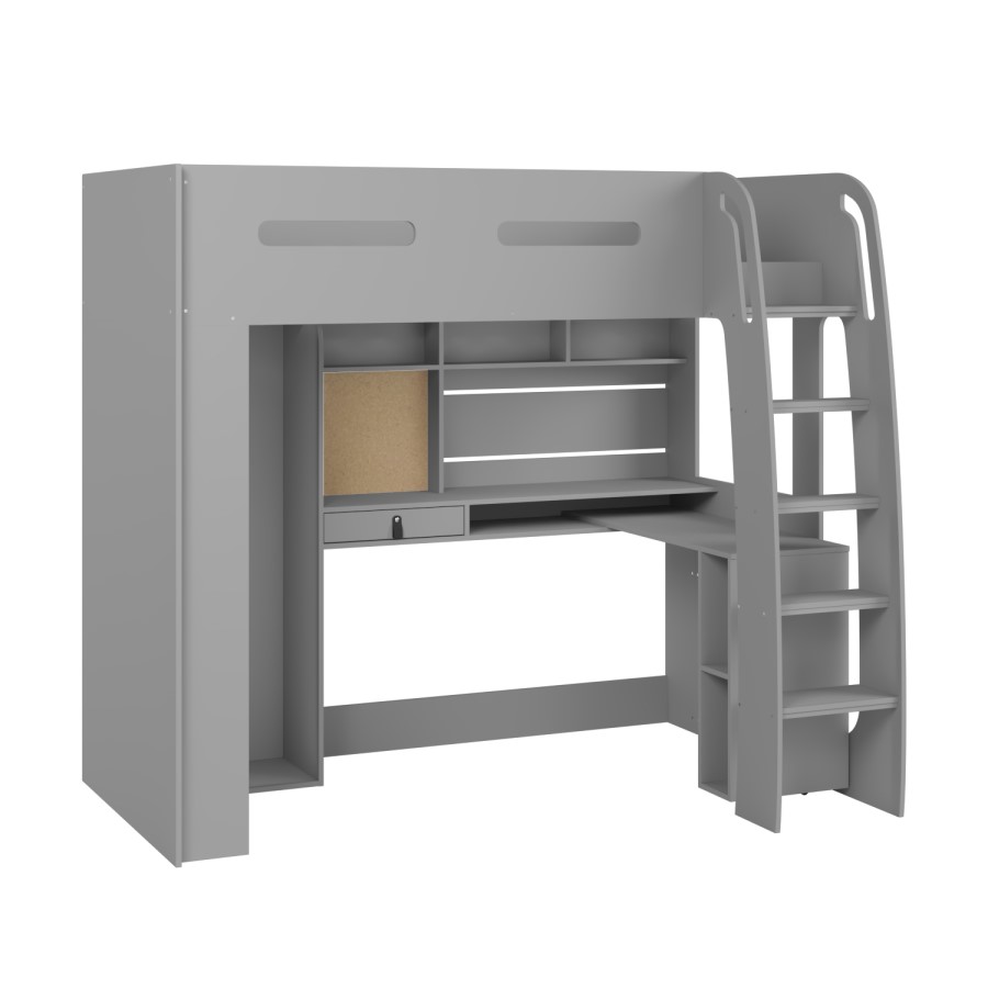 High Sleeper Loft Bed with Desk and Wardrobe in Grey - Carter