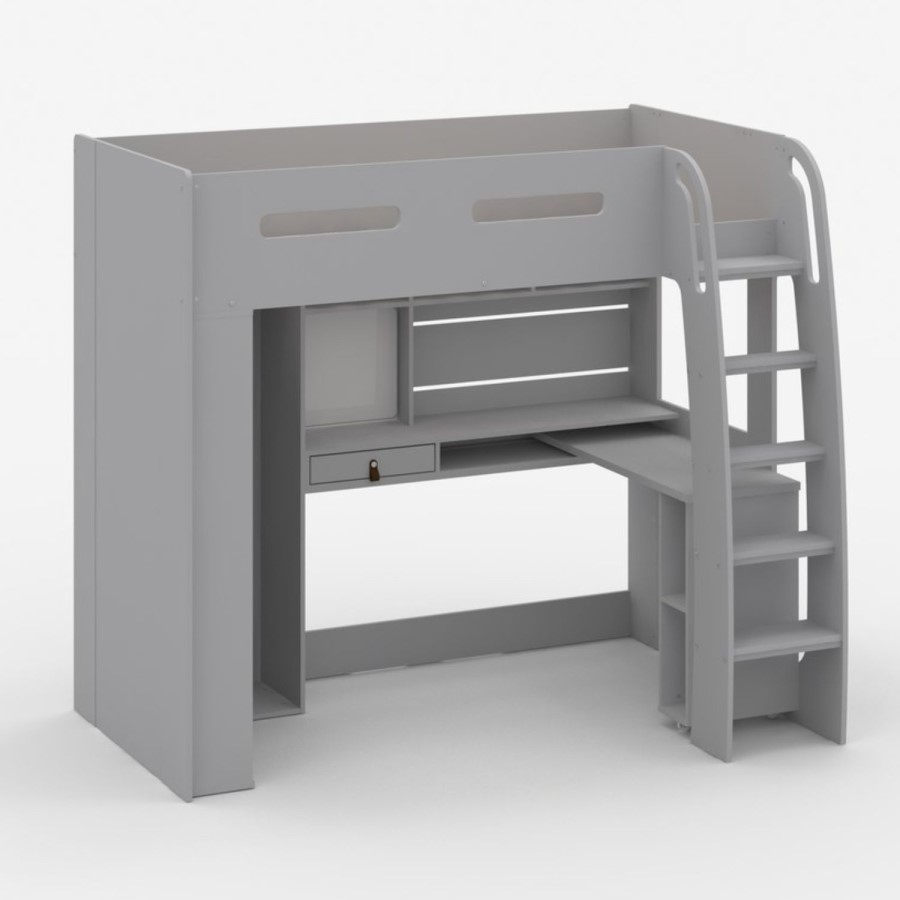 High Sleeper Loft Bed with Desk and Wardrobe in Grey - Carter