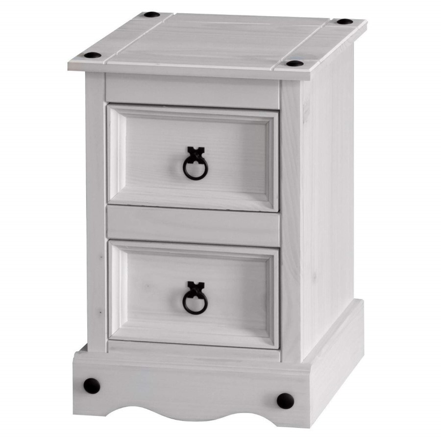 Corona 2 Drawer Petite Bedside Cabinet in Whitewash