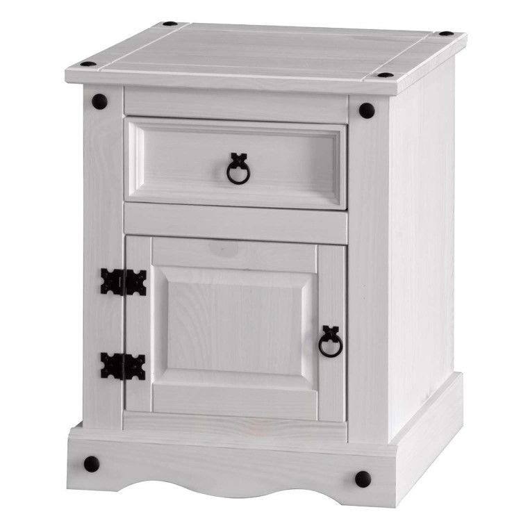 Corona 1 Door 1 Drawer Bedside Cabinet in Whitewash