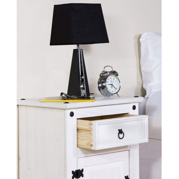 Corona 1 Door 1 Drawer Bedside Cabinet in Whitewash