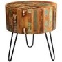 Coastal Reclaimed Wood Vintage Drum Side Table with Hairpin Legs