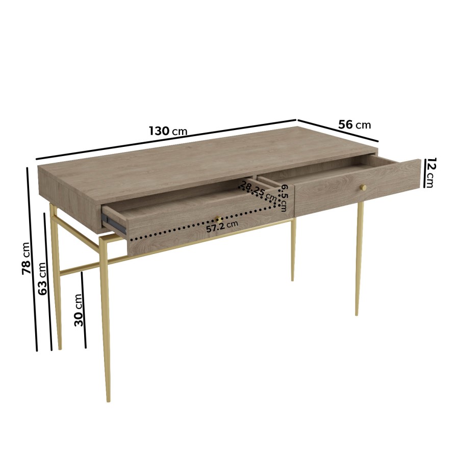 GRADE A1 - Light Oak Desk with Drawers - Chester