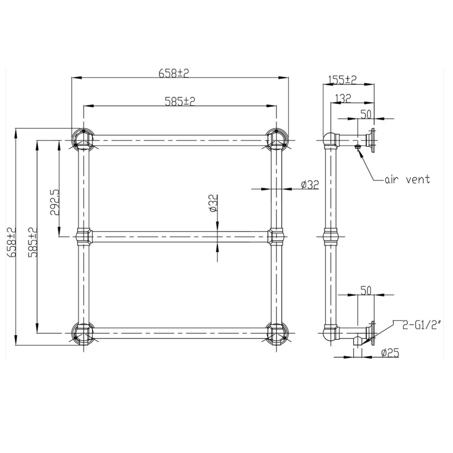 Taylor & Moore Traditional Chrome Heated Towel Rail - H658mm x W658mm
