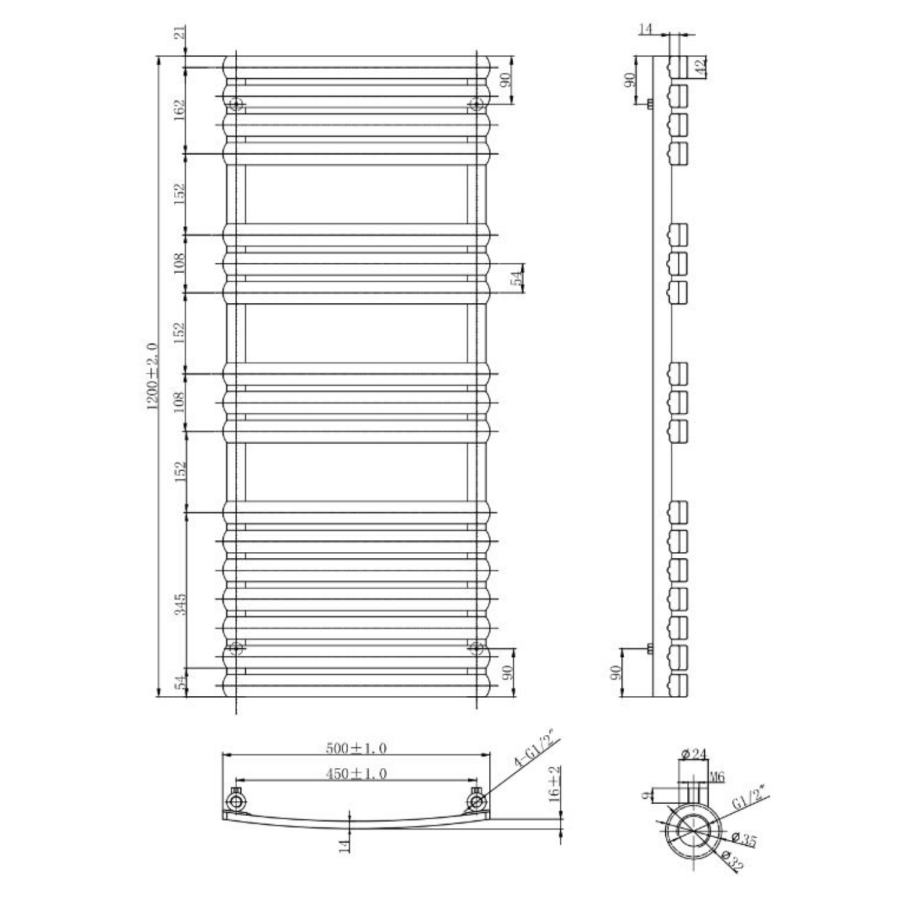 Segrino Chrome Heated Towel Rail - 1200 x 500mm