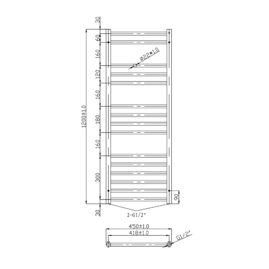 Chrome Bathroom Towel Radiator - 1200 x 450mm