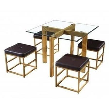 LPD Glass Dining Set with Brown Faux Leather Seats 