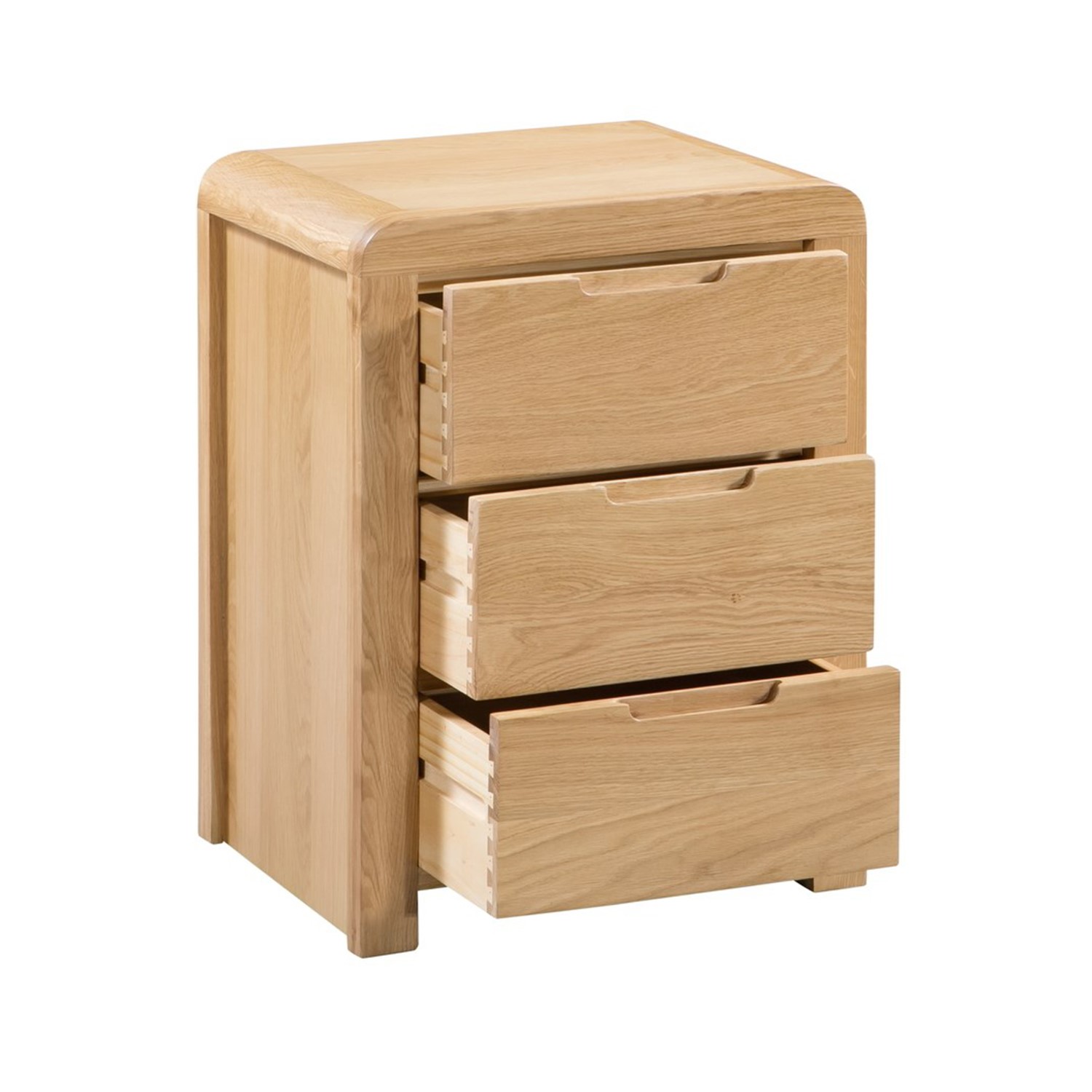 Read more about Curved oak modern 3 drawer bedside table julian bowen