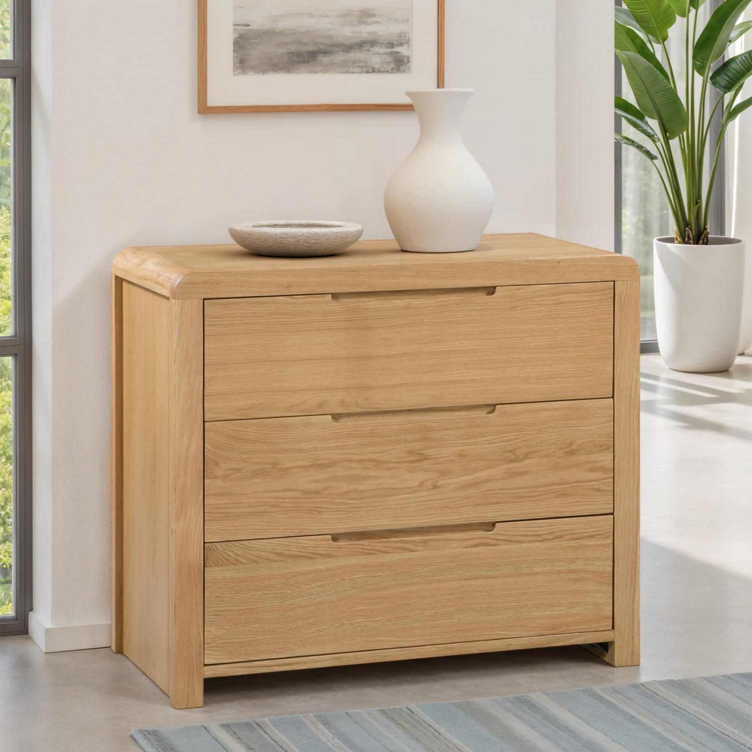 Curved Oak Modern Chest of 3 Drawers - Julian Bowen