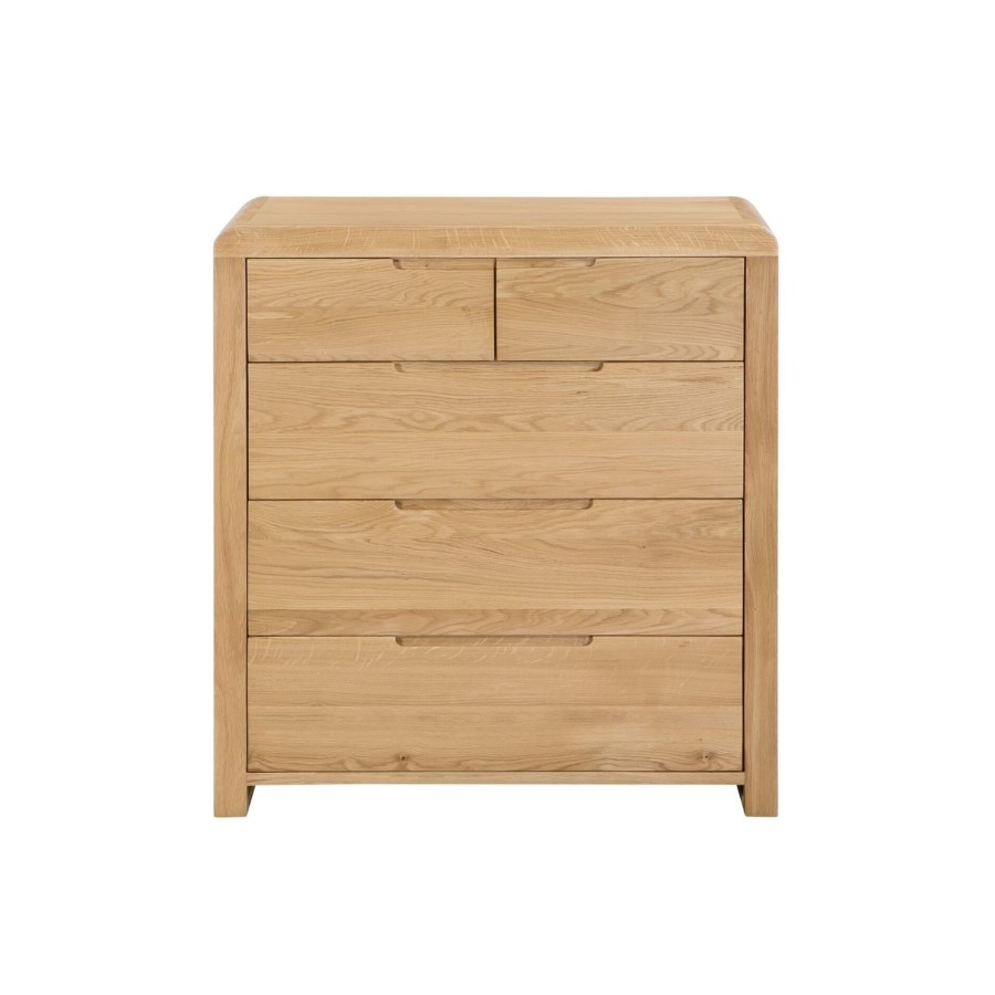 GRADE A1 - Julian Bowen Curve Oak 3+2 Drawer Chest of Drawers