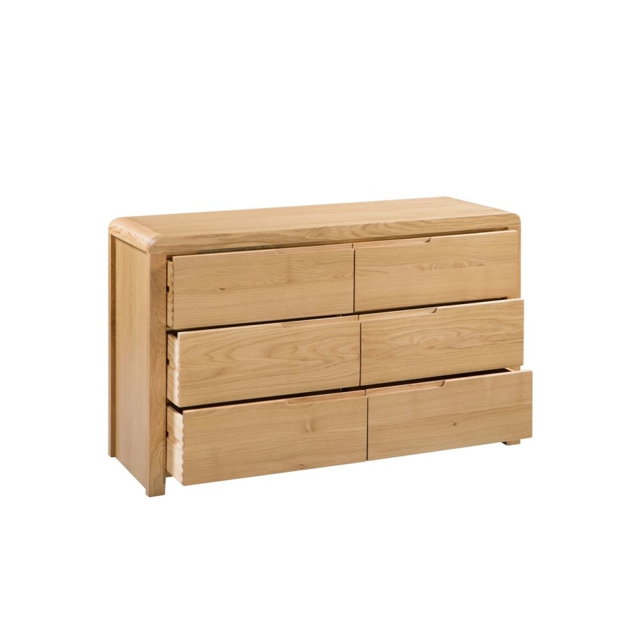 GRADE A1 - Julian Bowen Curve Oak 6 Drawer Wide Chest of Drawers