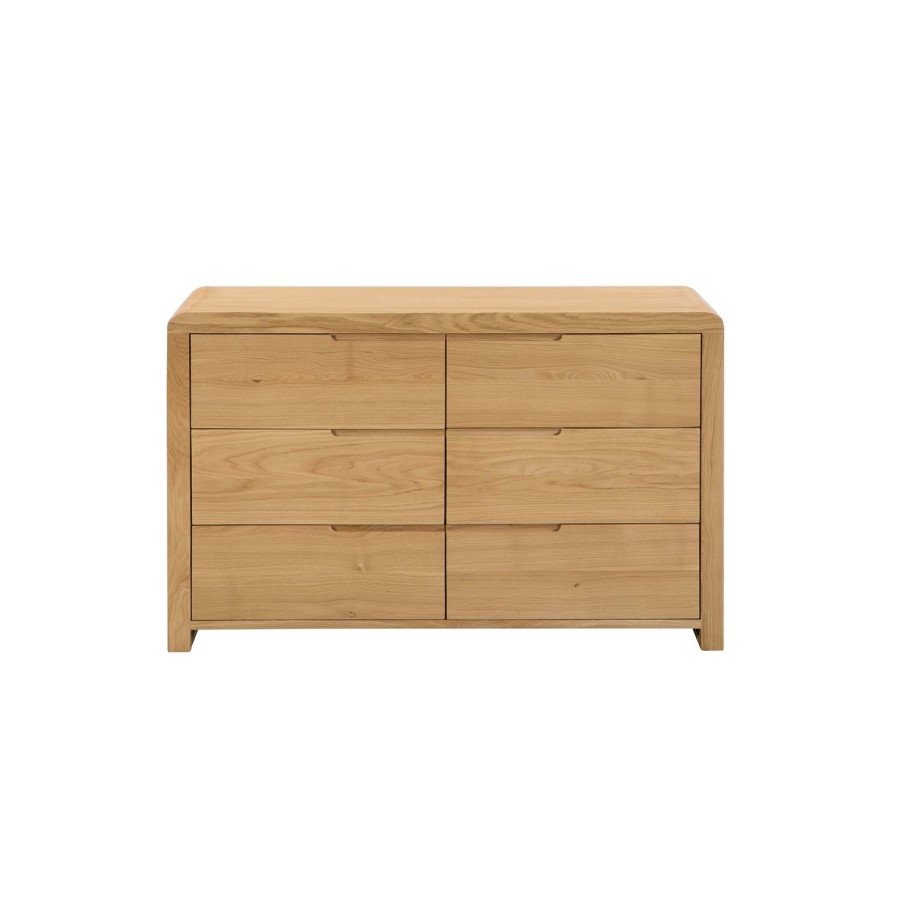 GRADE A1 - Julian Bowen Curve Oak 6 Drawer Wide Chest of Drawers