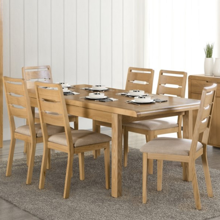 Julian Bowen Curve Oak Extendable Dining Table and 6 Chairs - Furniture123