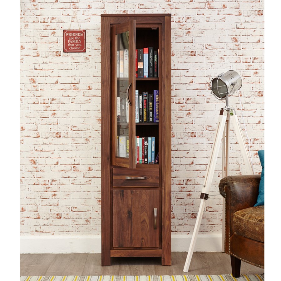 Baumhaus Mayan Solid Walnut Narrow Glazed Bookcase