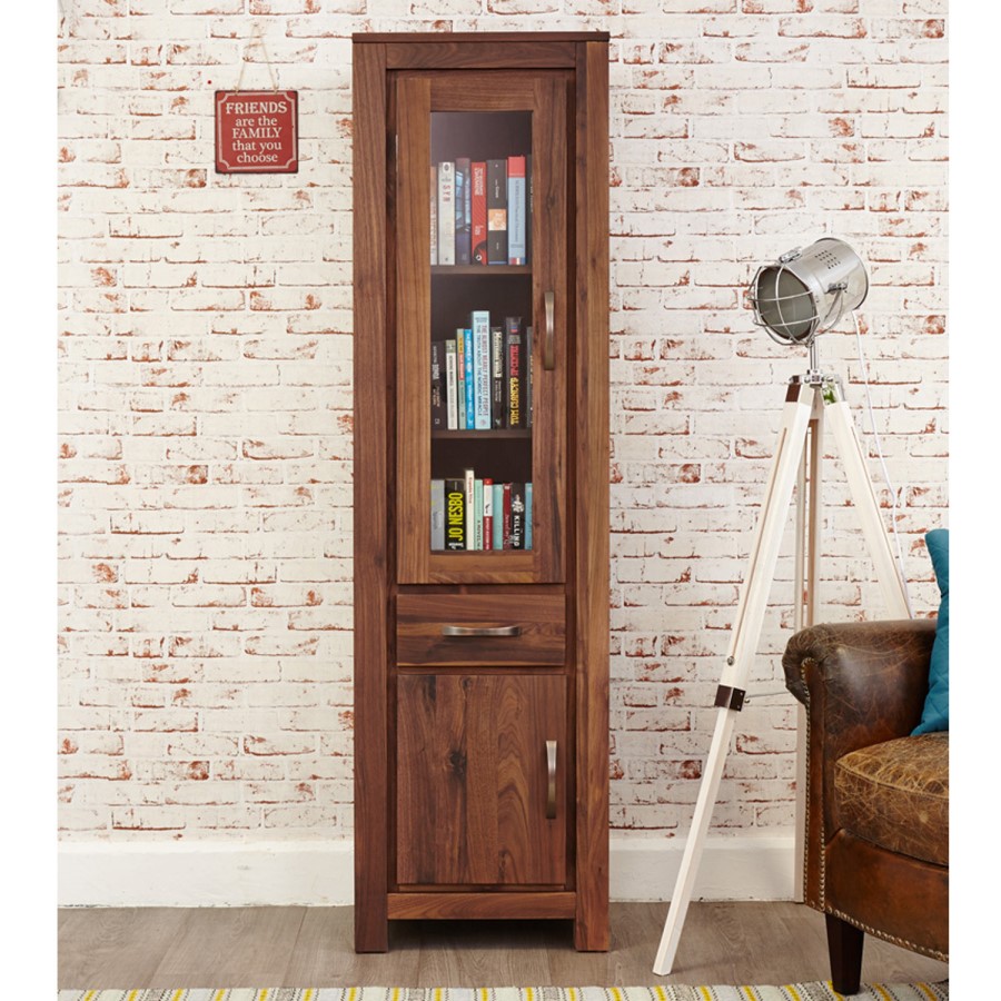 Baumhaus Mayan Solid Walnut Narrow Glazed Bookcase