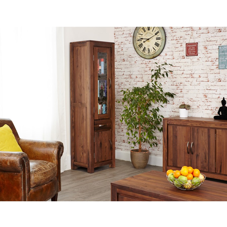 Baumhaus Mayan Solid Walnut Narrow Glazed Bookcase