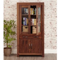 Baumhaus Mayan Solid Walnut Large Glazed Bookcase 