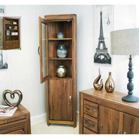 Baumhaus Mayan Glazed Corner Display Cabinet in brown