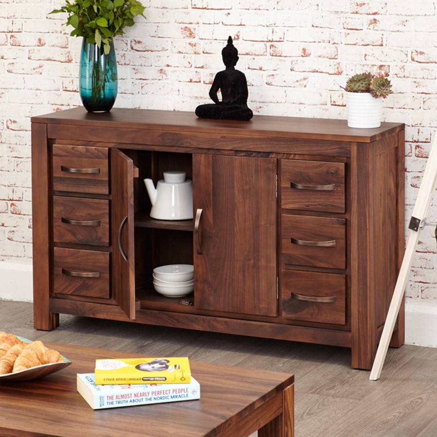 Baumhaus Mayan Solid Walnut 6 Drawer Sideboard