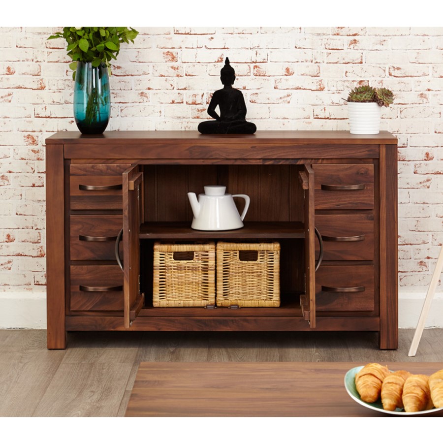 Baumhaus Mayan Solid Walnut 6 Drawer Sideboard