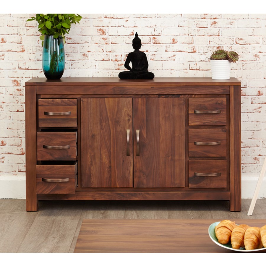 Baumhaus Mayan Solid Walnut 6 Drawer Sideboard