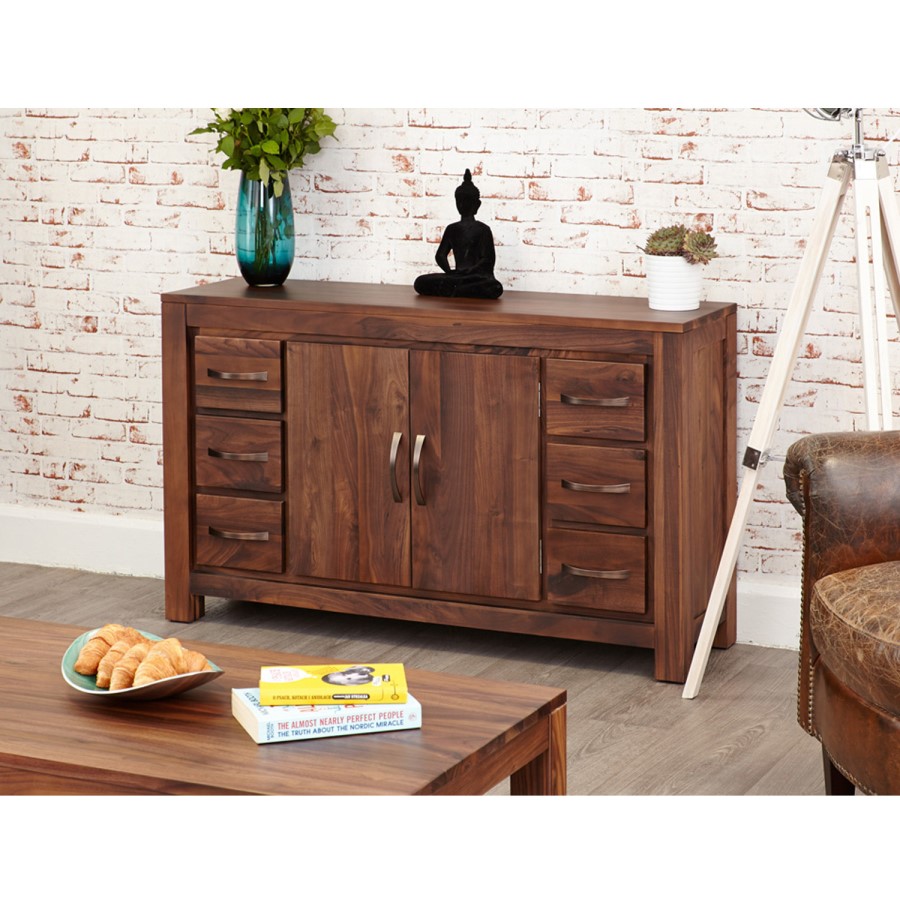 Baumhaus Mayan Solid Walnut 6 Drawer Sideboard