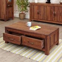 Baumhaus Mayan Solid Walnut Low Four Drawer Coffee Table