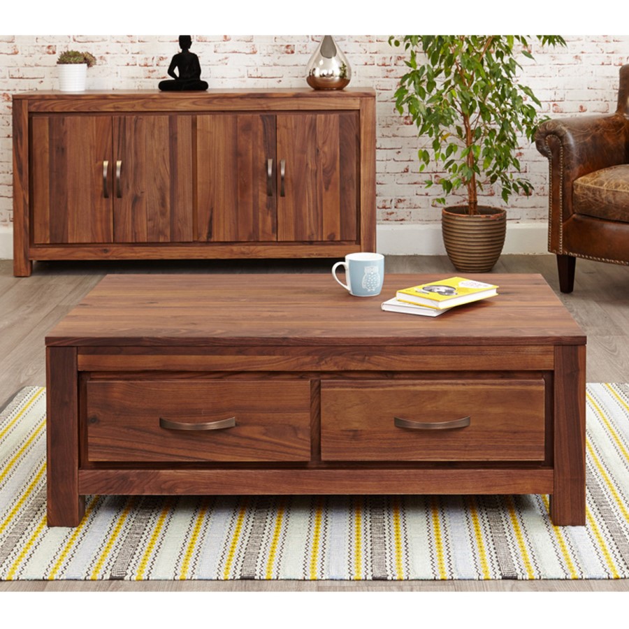 Baumhaus Mayan Solid Walnut Low Four Drawer Coffee Table