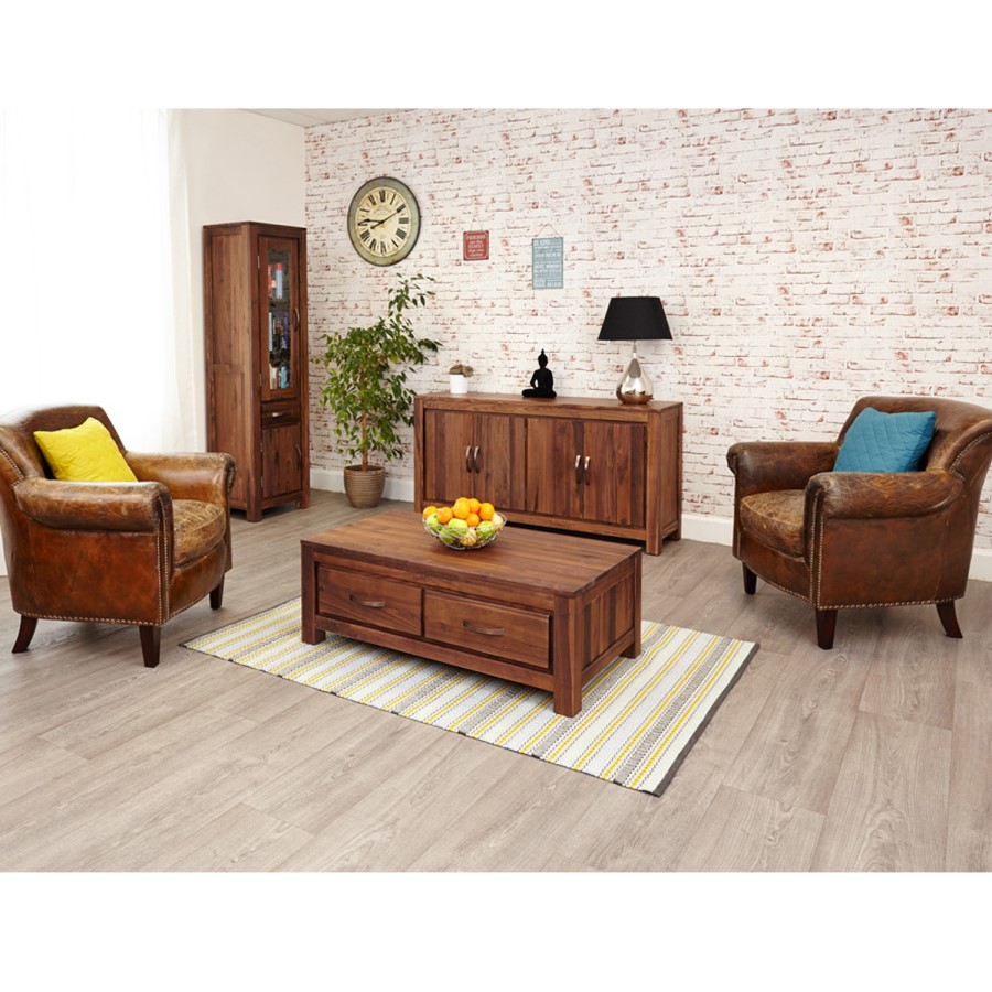Baumhaus Mayan Solid Walnut Low Four Drawer Coffee Table