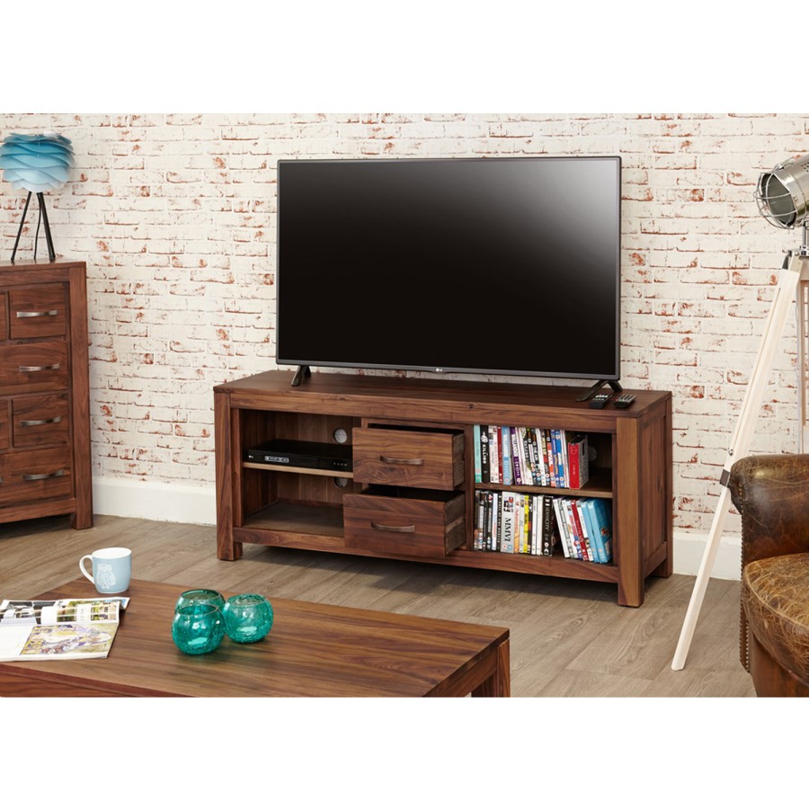 Baumhaus Mayan Solid Walnut Low Widescreen TV Cabinet