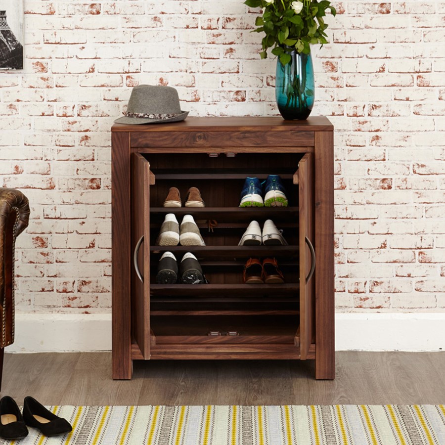 Baumhaus Mayan Solid Walnut Shoe Storage Cupboard - 20 Pairs