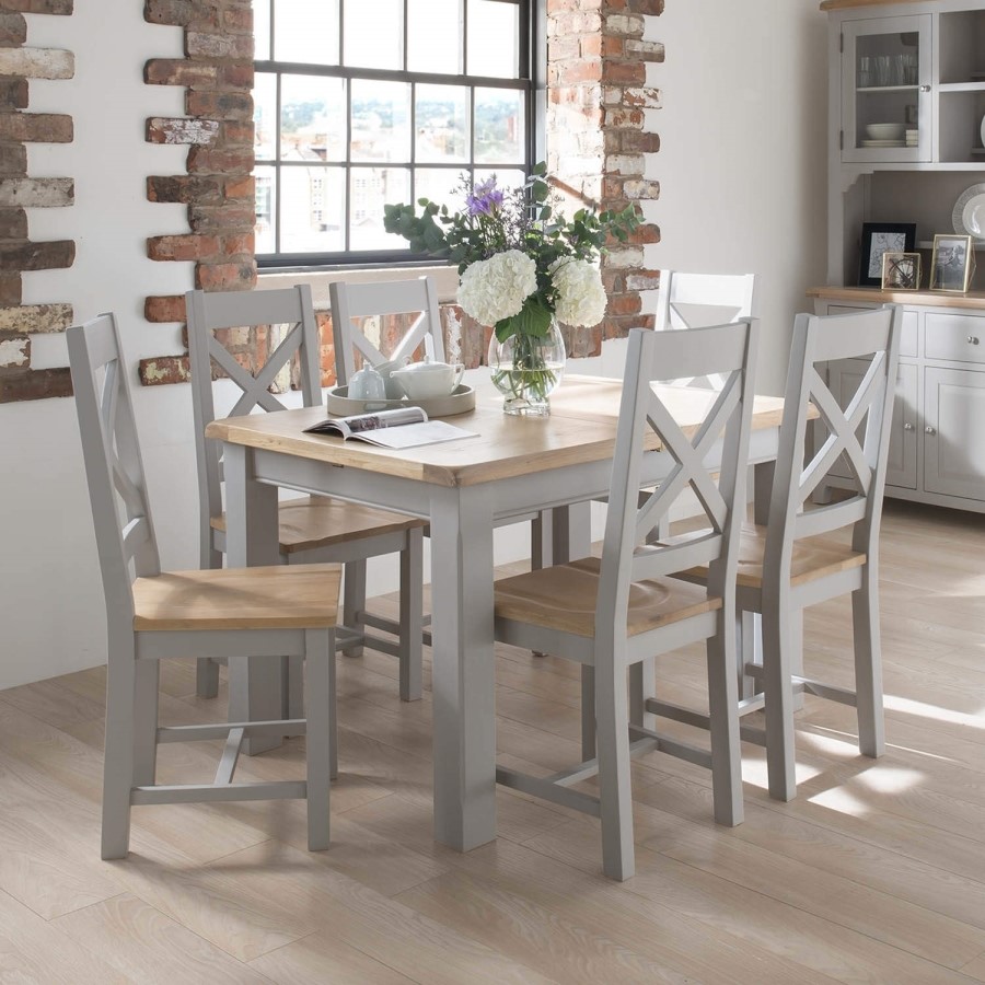 Clemence Farmhouse Grey and Solid Oak Extendable Dining Table - Vida Living 