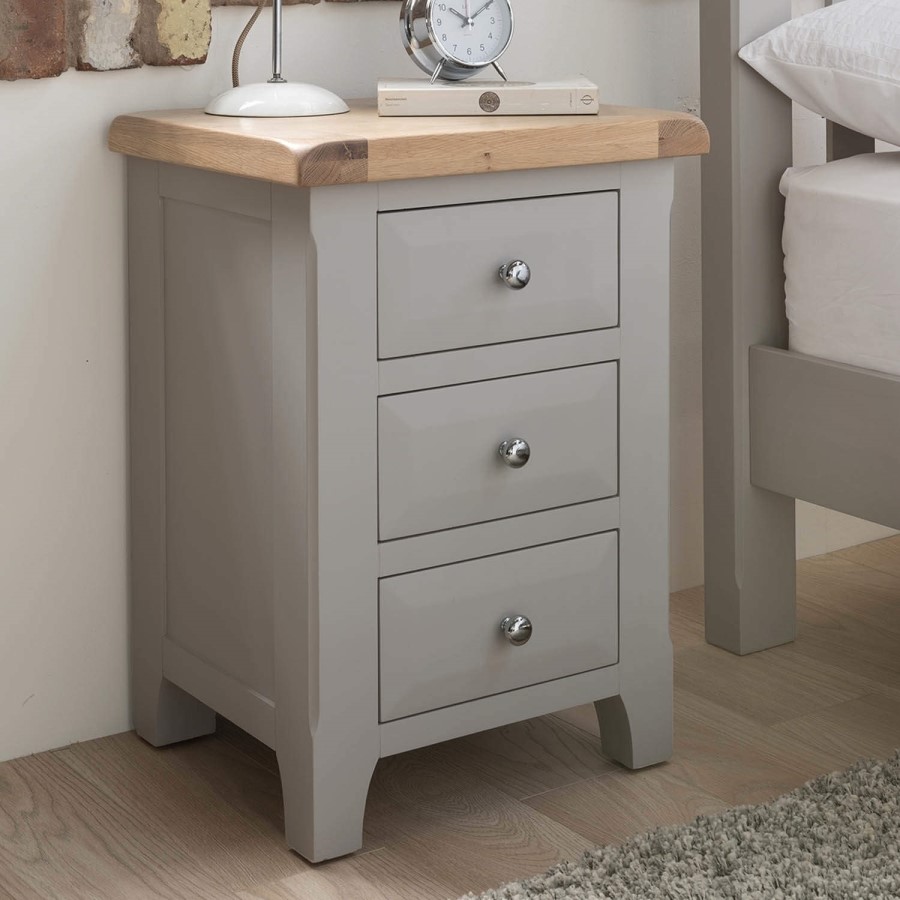 Vida Living Clemence Soft Grey and Solid Oak Bedside Table