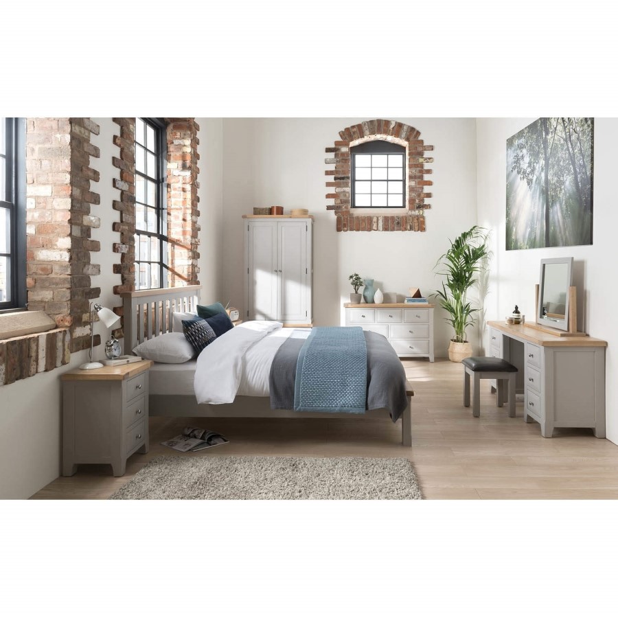 Vida Living Clemence Soft Grey and Solid Oak Bedside Table