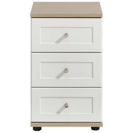 Kingstown Classic 3 Drawer Bedside Table In White and Oak 