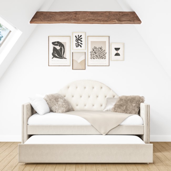 Single Day Bed Sofa with Trundle in Cream Velvet - Dakota